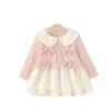 Girls’ Sweet Princess Dress for Kids Floral Bow Two-Piece with Lace Collar for Spring and Autumn Designed for Baby Girls